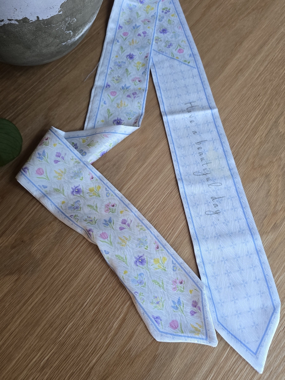 Floral Ribbon Scarf — Light Blue Multicolor